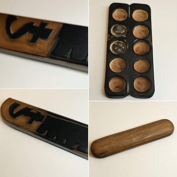 Mancala in Handcrafted Elephant Box – Vintage Wooden Game, Intricate Design - Picture 10 of 13